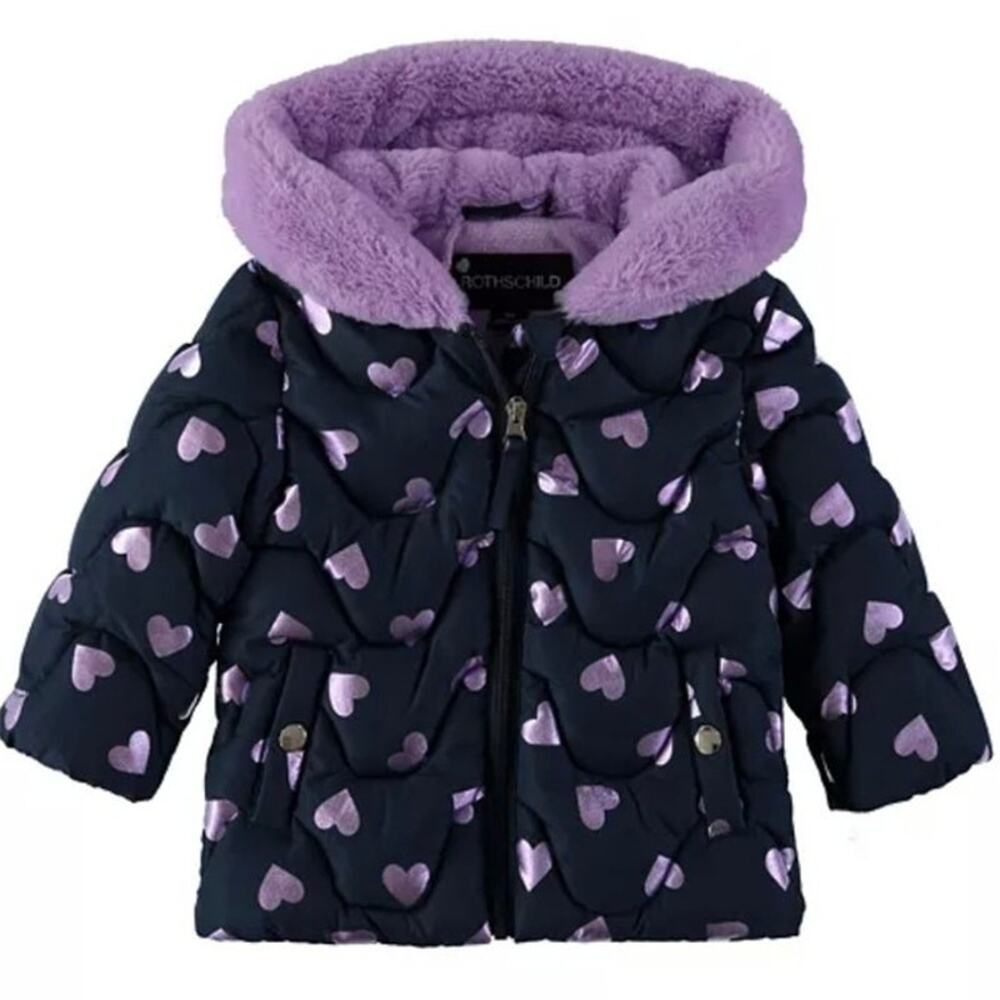Baby Girls Foil Heart Quilted Jacket with Mittens-S Rothschild 12m
